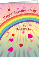 Happy Valentine’s Day, rainbow theme, sun burst, hearts card