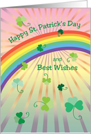 Happy St. Patrick’s Day, rainbow theme, shamrocks card