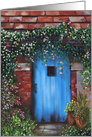 Birthday Old Blue Door encircled by Flowers card