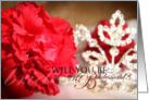 Be my Bridesmaid, red carnation & crown card