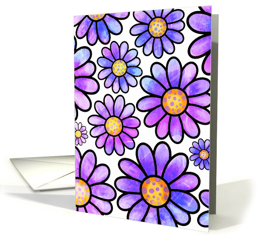 Lilac Doodle Daisy Watercolor Background Art card (1767782)