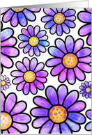 Lilac Doodle Daisy Watercolor Background Art card