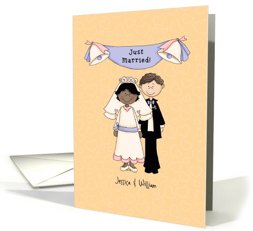 Just married, African-American bride/caucasian groom card (1099494)