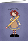 Back to School, rag doll with pencil card