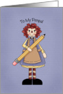 Thank You Penpal, Rag Doll with Pencil card