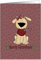 Merry Christpaws Dog with bow and ornament card