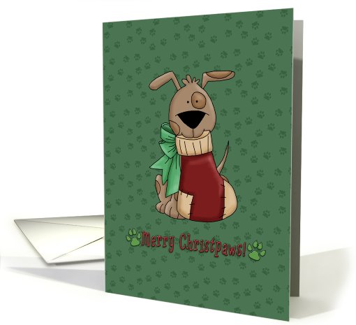 Merry Christpaws Dog with bow and stocking card (698010)