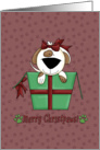 Merry Christpaws Dog with bow in giftbox card