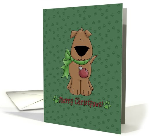 Merry Christpaws Dog with bow and ornament card (698012)