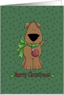 Merry Christpaws Dog with bow and ornament card