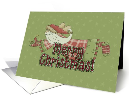 Merry Christmas Prim Santa Angel with candle card (698017)