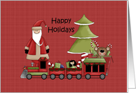 Happy Holidays Santa, Toys and Tree card