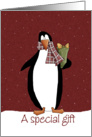 Penguin Gift Birthday at Christmas card