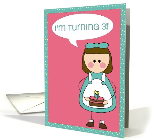 i'm turning 3 - girl birthday invitation card (607654)