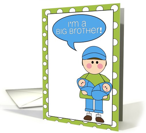 i'm a big brother - baby boy twins announcement card (607843)