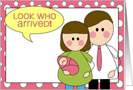 look who arrived! baby girl announcement card