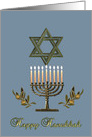 Hanukkah Menorah Star of David olive branches card