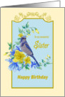 Birthday sister, message from a blue bird card