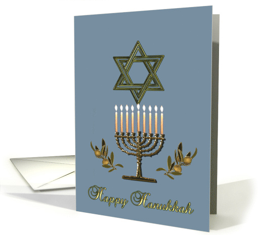 Hanukkah Menorah Star of David olive branches card (1001481)