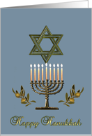 Hanukkah Menorah Star of David olive branches card