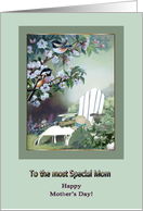 Mother’s day, to a special mom, garden scene, chickadees and blossoms card