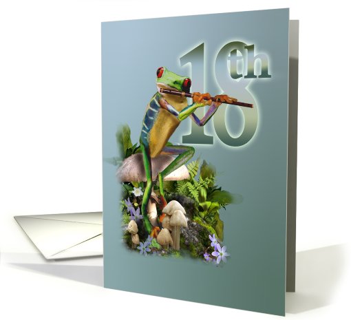 Eighteenth birthday, Frog with flute card (473730)
