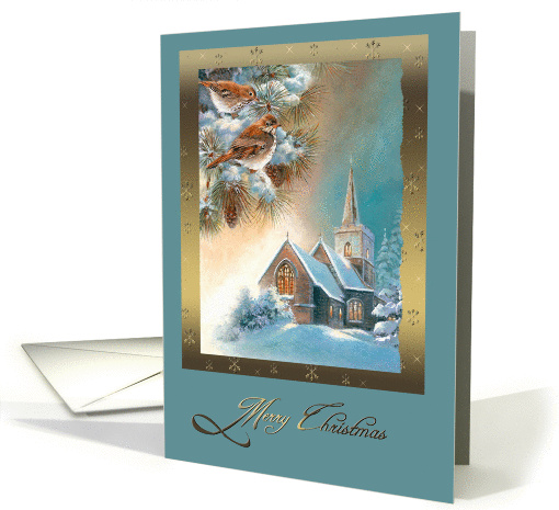 Christmas, Church, snow and birds card (731249)