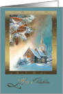 Christmas, Church, snow and birds card