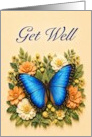 Get Well Blue Morpho Butterfly Among Cheerful Flowers card