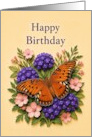 Birthday Gulf Fritillary Butterfly Among Purple and Pink Flowers card