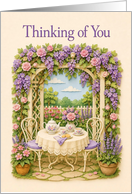 Thinking of You Garden Tea Table Beneath Wisteria Arbor
