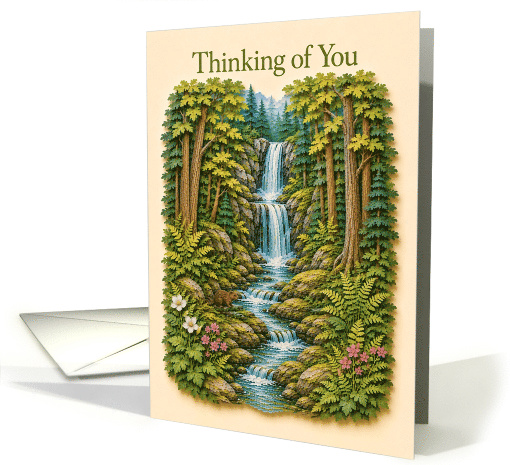 Thinking of You Waterfall Forest Stream With Beaver card (1995318)