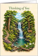 Thinking of You Waterfall Forest Path and Deer