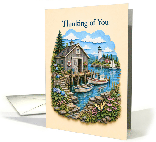 Thinking of You Harbor Boathouse and Lighthouse card (1995326)