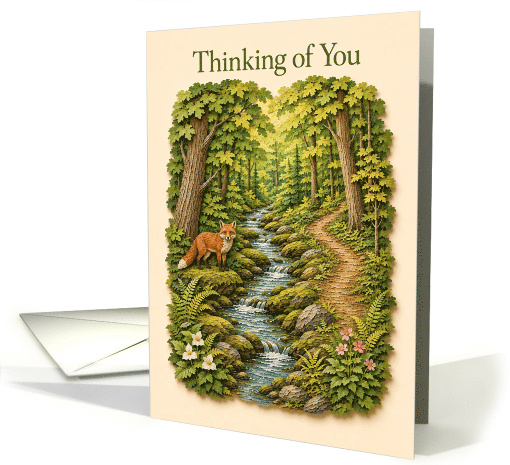 Thinking of You Fox Beside Forest Stream card (1995636)