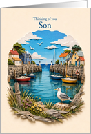Thinking of You Son Coastal Harbor with Sailboats