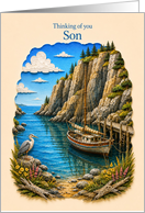 Thinking of You Son Sailing Ship by Rocky Cliffs