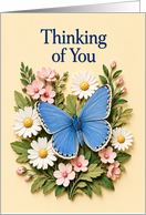 Thinking of You Blue Butterfly with Daisies