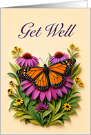 Get Well Monarch Butterfly Among Purple Coneflowers