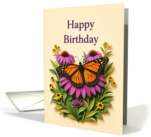 Birthday Monarch Butterfly Among Purple Coneflowers card (1999280)