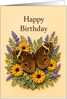Birthday Buckeye Butterfly Among Yellow and Purple Flowers