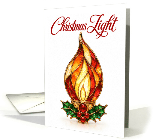 Christmas Candle Flame Ornament with Holly and Berries card (2002736)