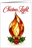 Christmas Candle Flame Ornament with Holly and Berries card