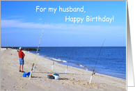 Fisherman’s Birthday at the Beach for Husband card