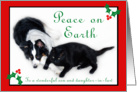 Australian Shepherd and Cat Peace on Earth, Son and Daughter-in-law card
