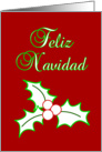 Feliz Navidad Merry Christmas Holly Spanish card