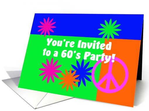 Sixties Party Invitation, peace & flowers card (624478)