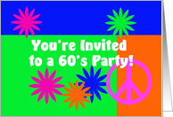 Sixties Party Invitation, peace & flowers card