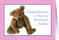 Teddy Bear, Congrats to the New Mommy and Daddy, pink card