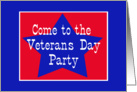 Red, White and Blue Star, Veterans Day Party card